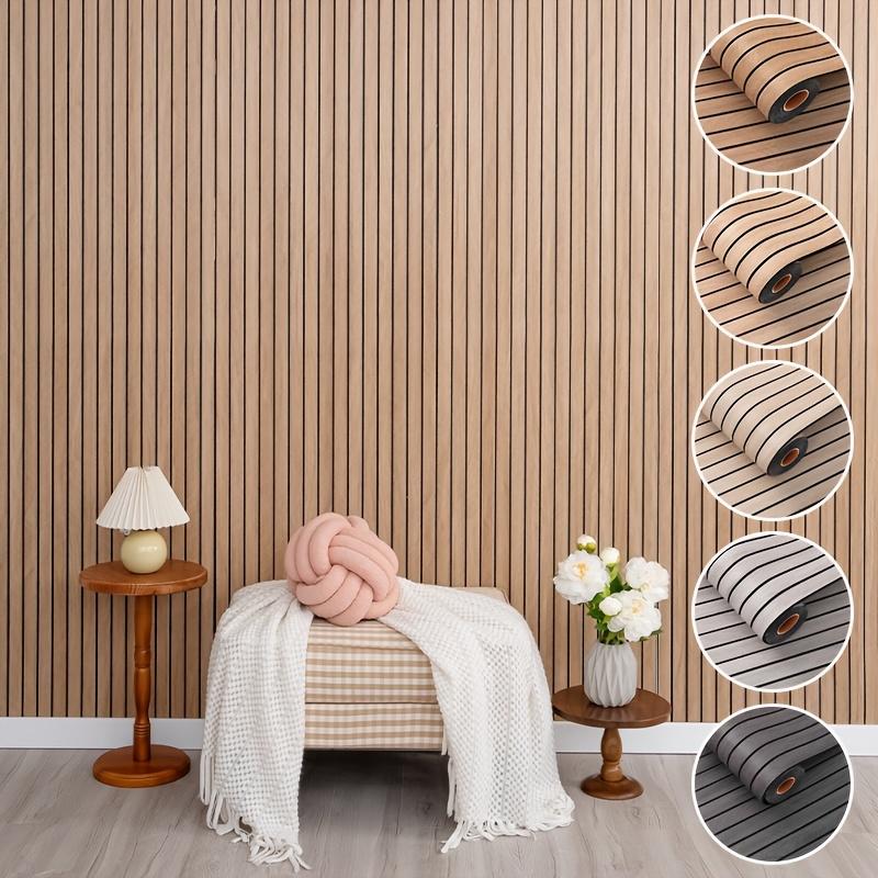 1 Roll Wood Grain Striped Wall Sticker | Thickened 3D Textured Self-Adhesive Wallpaper, Waterproof for TV Background, Bedroom, Living Room & Ceiling | Cuttable Easy-to-Stick Faux Wood Panel, Moisture-Proof