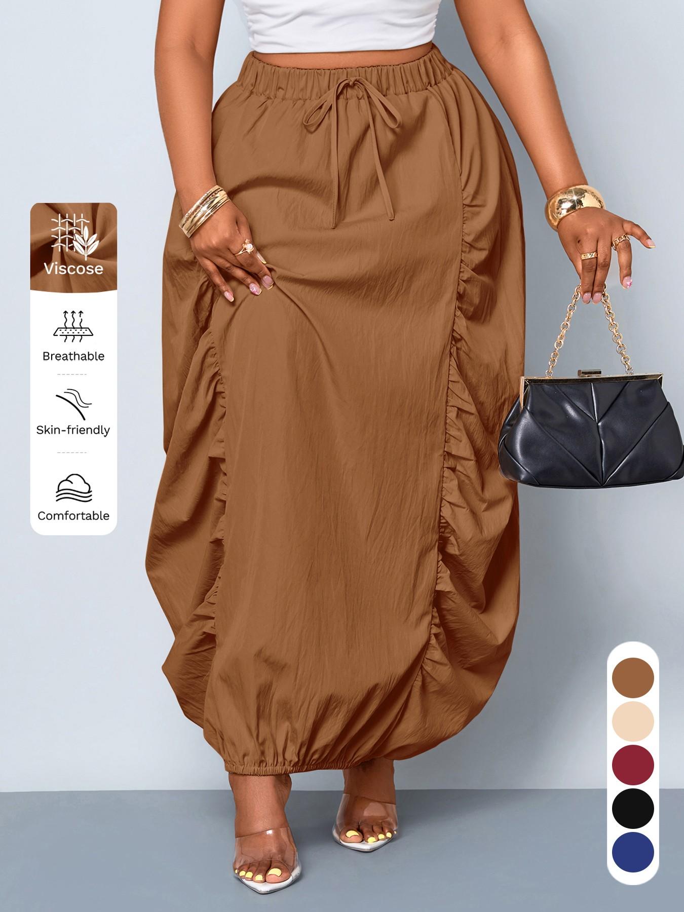 Plus Size Women Solid Color Maxi Skirt Elastic Waist, Casual Elegant for Work and Daily Wear for All Season Wear