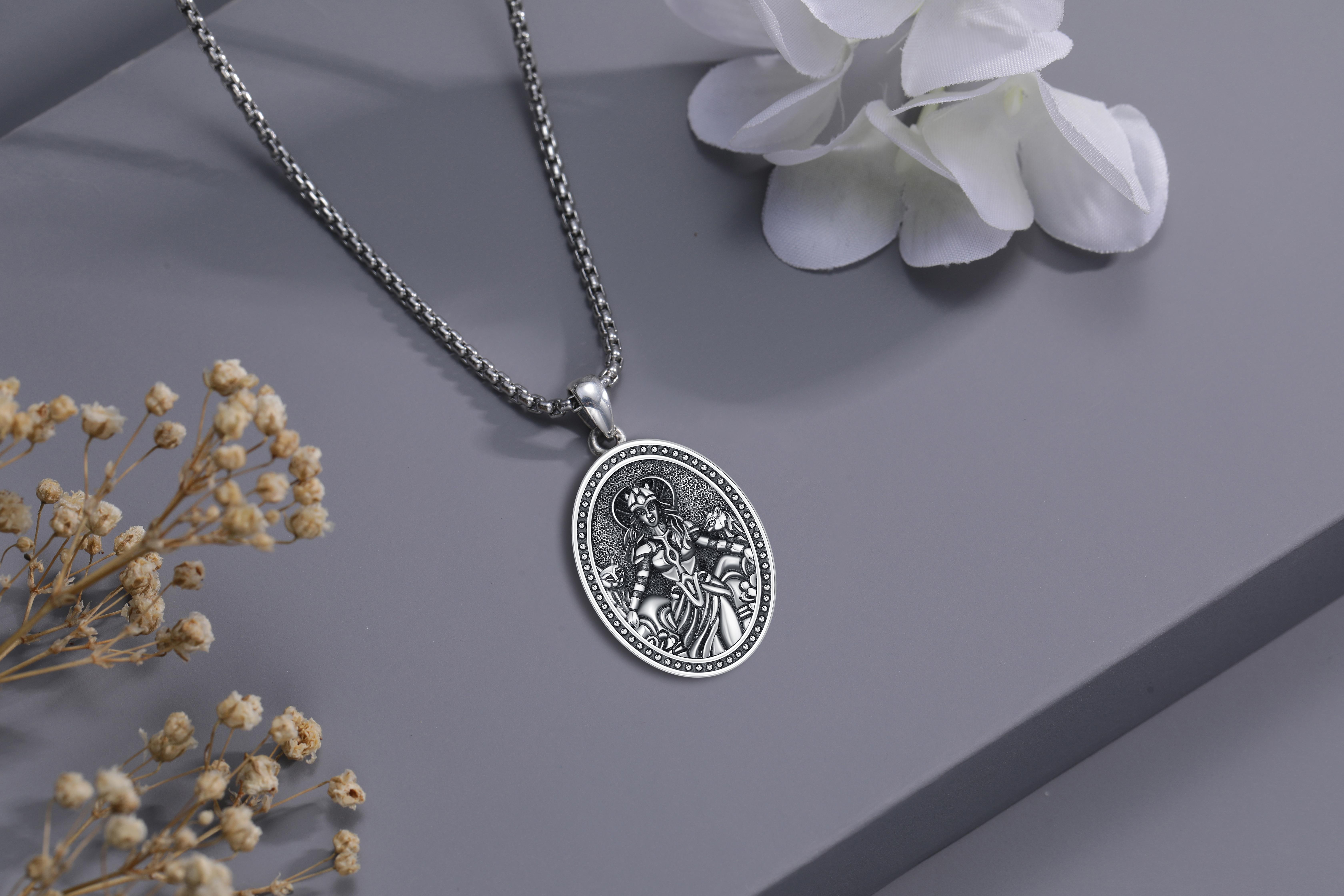 DRINSPER Freya Necklace 925 Sterling Silver Goddess of Beauty and Love Norse Mythology Goddess of Magic Seidr and Fate control Daughter of Njord Freya the Vanir Devotion Jewelry Pagan Jewelry for Women Men