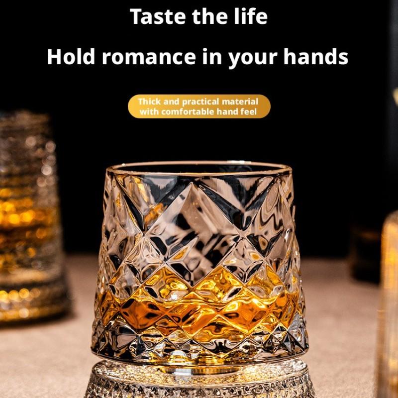 360° Rotating Whiskey Glass, Spinning Crystal Whiskey Tumbler, Luxury Drinking Glass, Elegant Barware, Perfect for Parties and Gifts