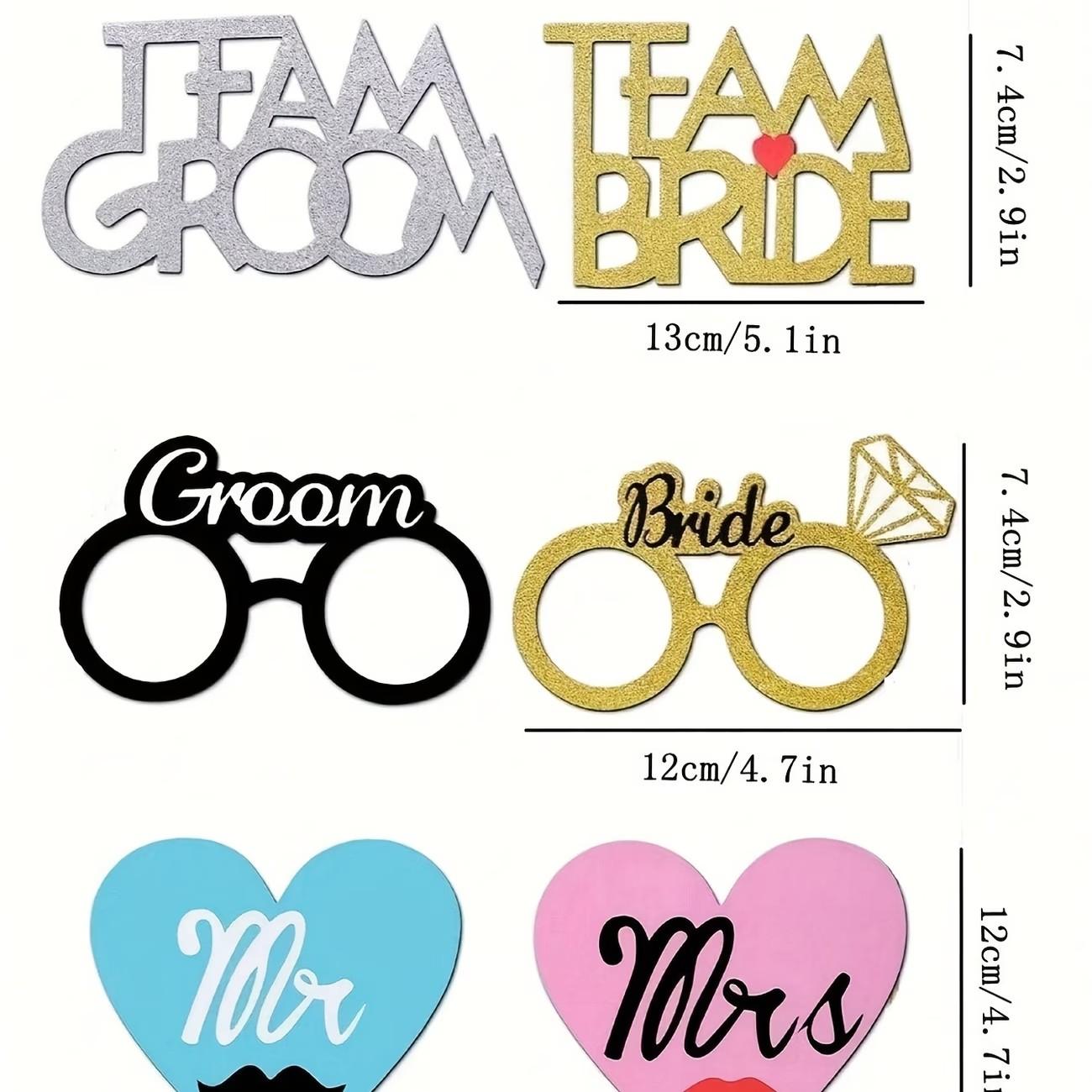 53 Pieces Wedding Photo Booth Props Set, Includes Bride Gift Tag Signs, Party Supplies, Singles Party Backdrop, Selfie Area Decorations