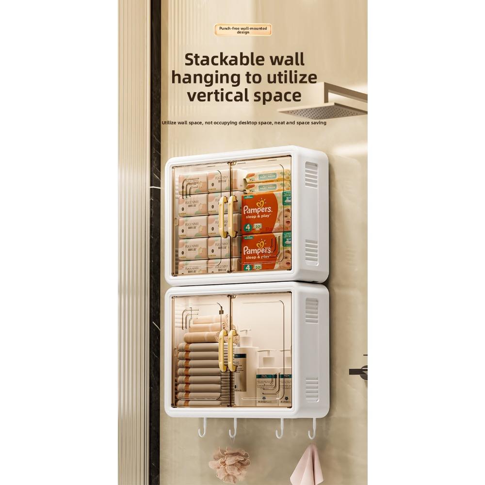 Dustproof Wall-mounted Storage Box for Toiletries, Tissue, Shower Gel, Shampoo, etc., No-drill Wall-mounted Storage Box for Bathroom, Toilet, and Shower Room