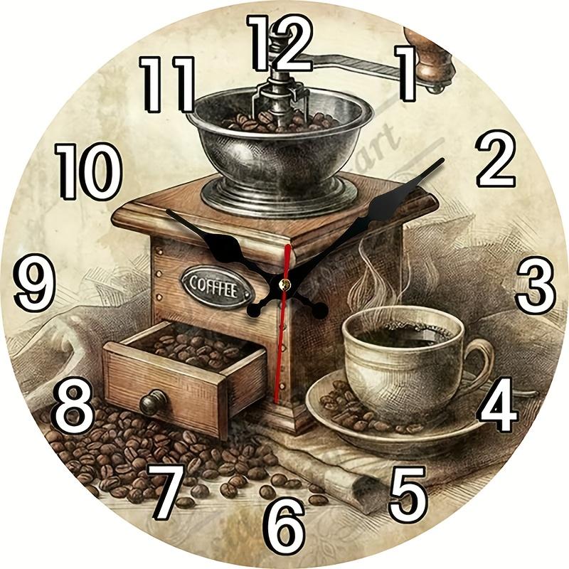 A Pack of Vintage Coffee Machine Pattern Decorative Silent Wall Clock Suitable for Home Decoration Gift Suitable for AA Batteries