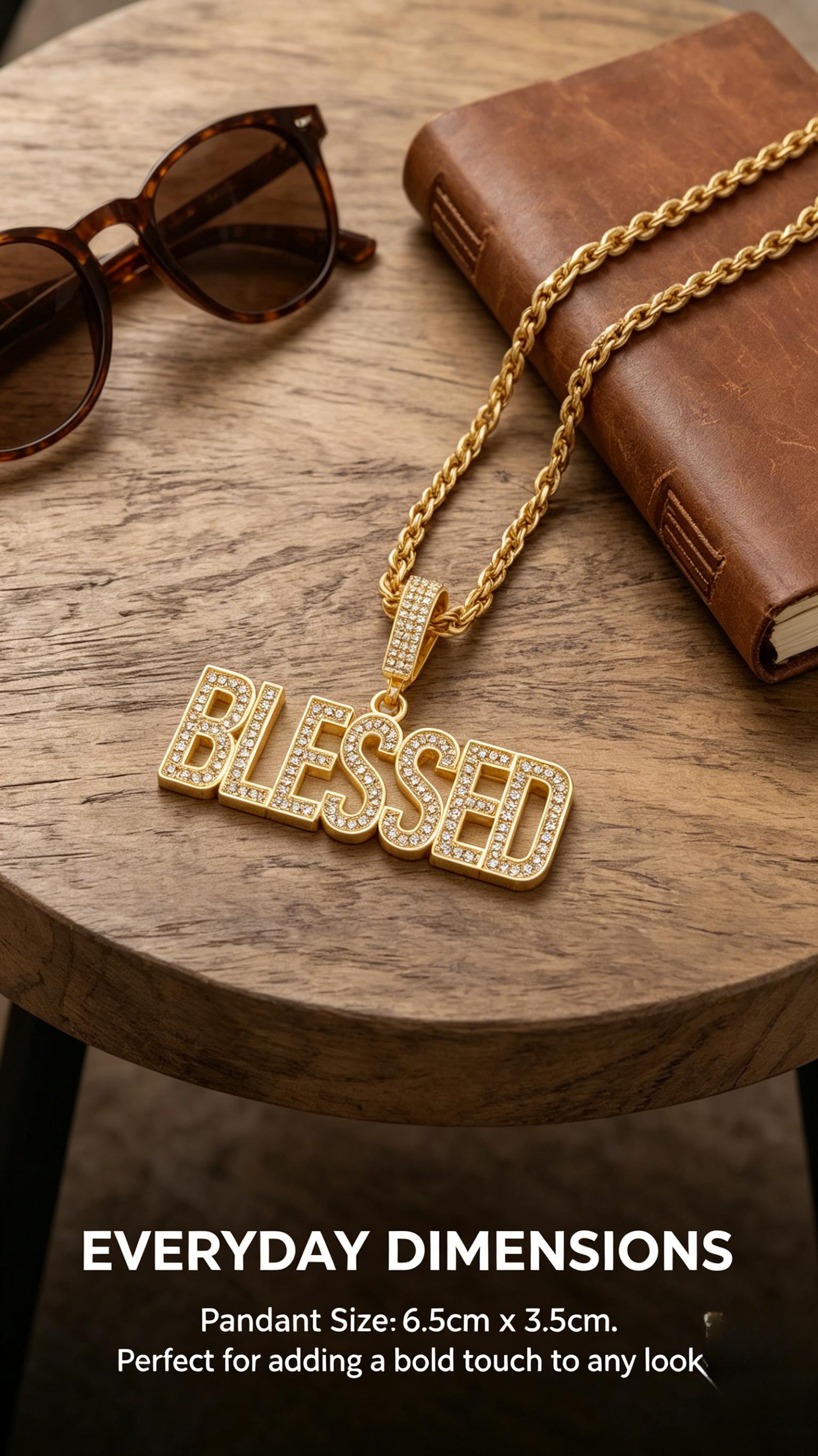 Men's BLESSED Cuban Chain Necklace, Hand-Set Sparkling Crystals