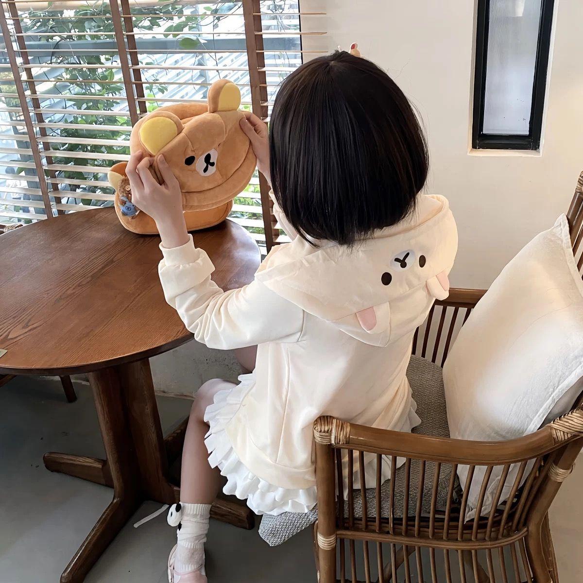 Spring Summer New Cute Bear Ears Zip Up Hoodie Japanese Sweet Girl Casual Loose Sweatshirt Women Cardigan Anime Hoodie Y2k Top