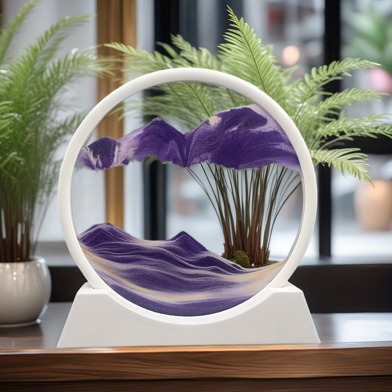 7.4-inch round mobile sand painting - Liquid motion 3D dynamic landscape, in purple, green and red, Bohemian style glass sand painting, suitable for home office desktop decoration, for relaxation and stress relief, unique gift and holiday decoration idea