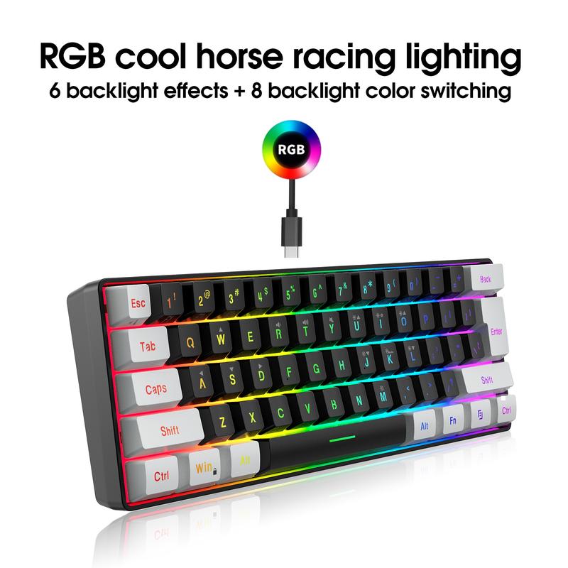 Keyboard and Mouse Combo Set, 61-Key Slim Membrane RGB Backlit Keyboard with Dual-Color Injection Keycaps and Optical Mouse, USB Plug-and-Play