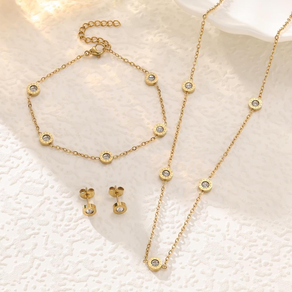 Elegant Gold CZ Circle Jewelry Set, Minimalist Cubic Zirconia Pendant Necklace Bracelet Earrings, Daily & Party Wear Accessory