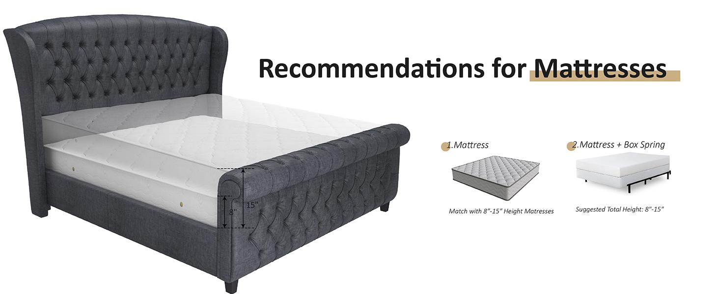 VanAcc Platform Bed Frame, Velvet Upholstered Sleigh Bed with Scroll Wingback Headboard & Footboard/Button Tufted/No Box Spring Required/Easy Assembly