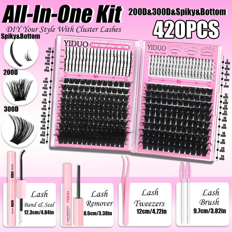 420Pcs Eyelash Cluster Kit Bottom/Spiky/200D/300D Volume Lash Clusters Kit 5-20mm Volume D-Curly Eyelash Extensions Kit with Lash Bond and Seal Tweezers Remover Eyelash Glue Tweezers DIY at Home Easily 420Pcs Eyelash Cluster Kit Bottom/Spiky/200D/300D Volume Lash Clusters Kit 5-20mm Volume D-Curly Eyelash Extensions Kit with Lash Bond and Seal Tweezers Remover Eyelash Glue Tweezers DIY at Home Easily