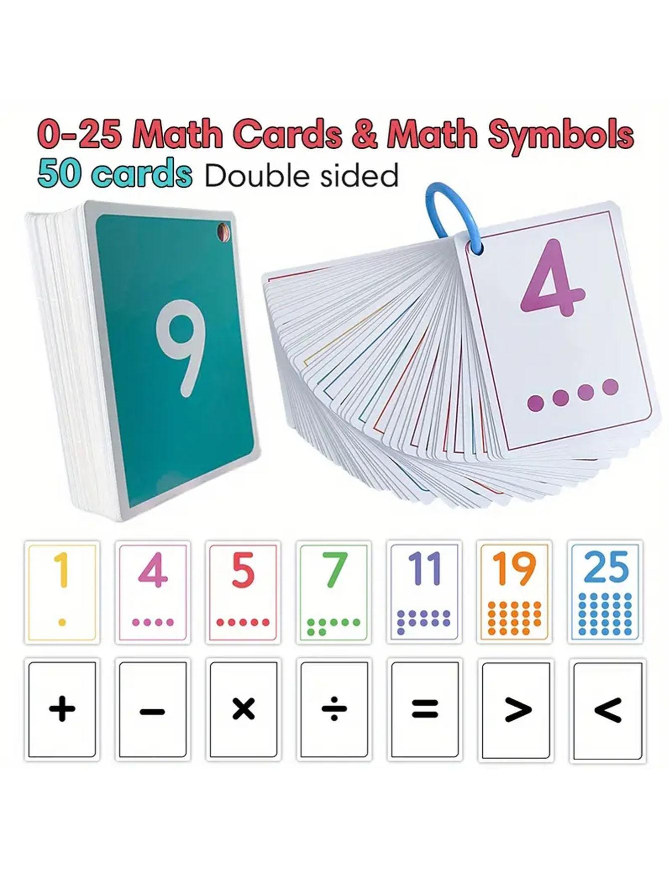 50 Math Flashcards Set for Kids, Addition Subtraction Multiplication Division Practice, Colorful Coding, Ages 6-12, Durable and Portable