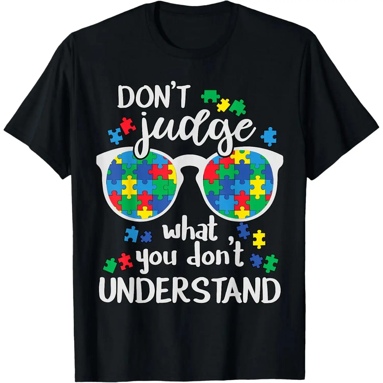 Aesthetic Gothic Short-Sleeve T-Shirt with Heart Design - Matching Autism Awareness Apparel for Supporting Autistic Kids (Don't Judge, Understand, Love Message), Shortsleeve