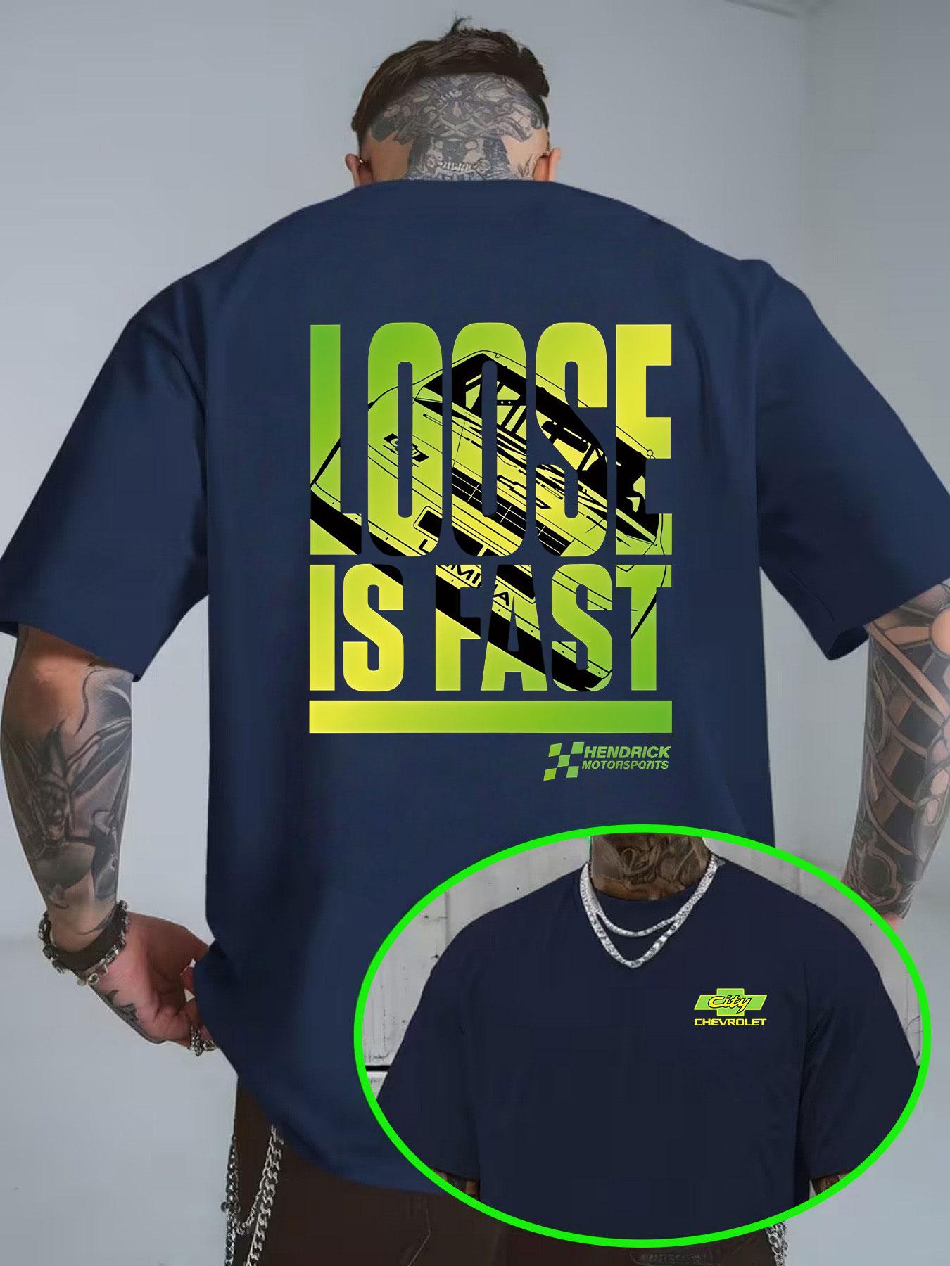 Men's Short Sleeve T-Shirt Summer Loose Fit, Racing Print American Motorcycle Style, Chevrolet Casual Long Top, All Seasons Wear