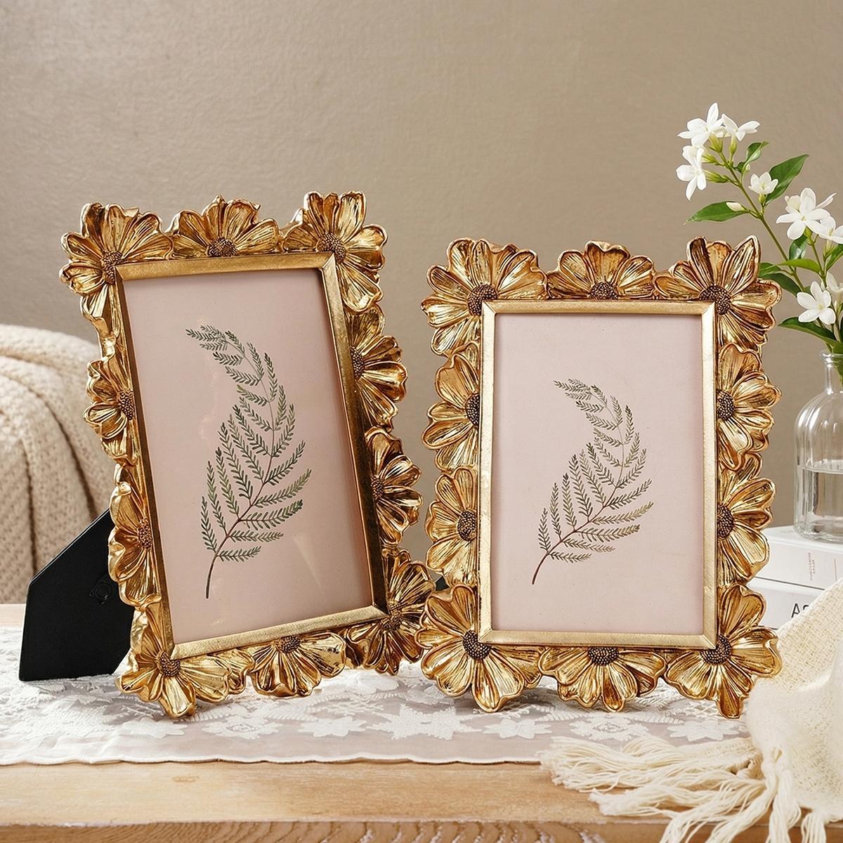 European Style Daisy Flower Pattern Frame, Resin Hand-Painted Photo Display, Indoor Desktop Decor, Wedding, Party Decoration