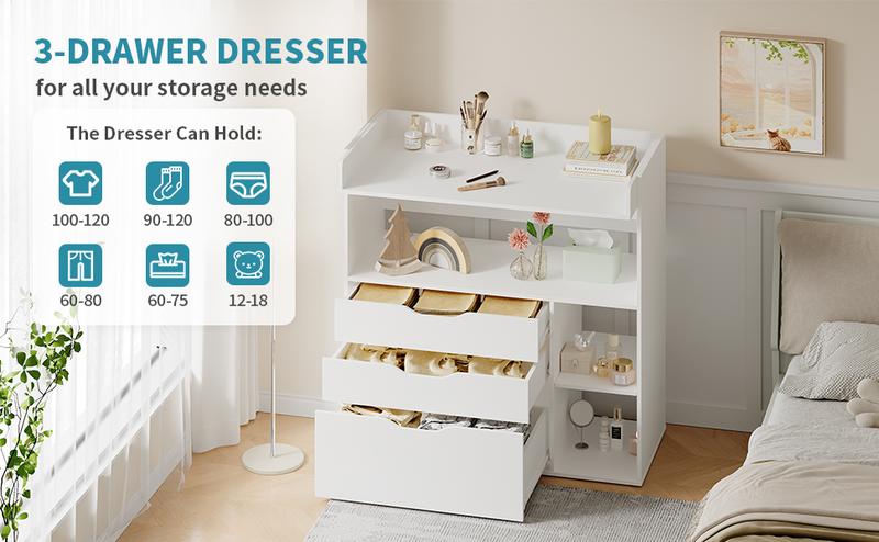 Linor Baby Changing Table Dresser with 3 Drawers and 3 Storage Shelves, Can be Used as a Baby Dresser with Changing Table Top, a Baby Changing Station, a Wood Diaper Changing Station (White) Newborn Nursery Linor Baby Changing Table Dresser with 3 Drawers and 3 Storage Shelves, Can be Used as a Baby Dresser with Changing Table Top, a Baby Changing Station, a Wood Diaper Changing Station (White) Newborn Nursery