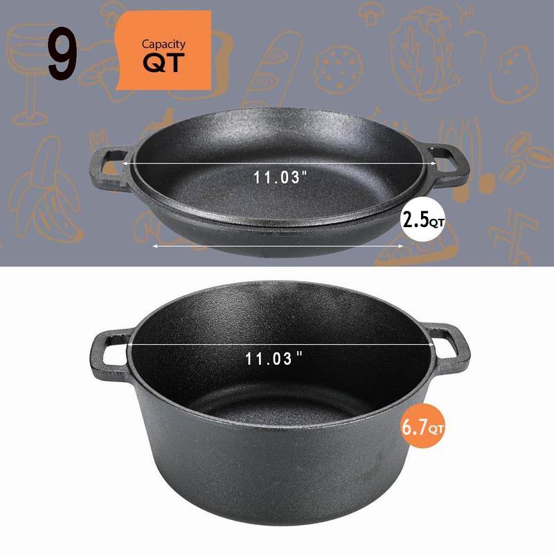 Cast Iron Dutch Oven Pot with Lid, Pot (5.1/6.7QT) And Lid As A Skillet (1.9/2.5QT) - Dutch Oven Cast Iron with Silicone Holders, Iron Stand, for Oven, Stove, Grill, Campfire, Mother's Day And Father's Day Gifts, Thanksgiving Day And Christmas Gifts