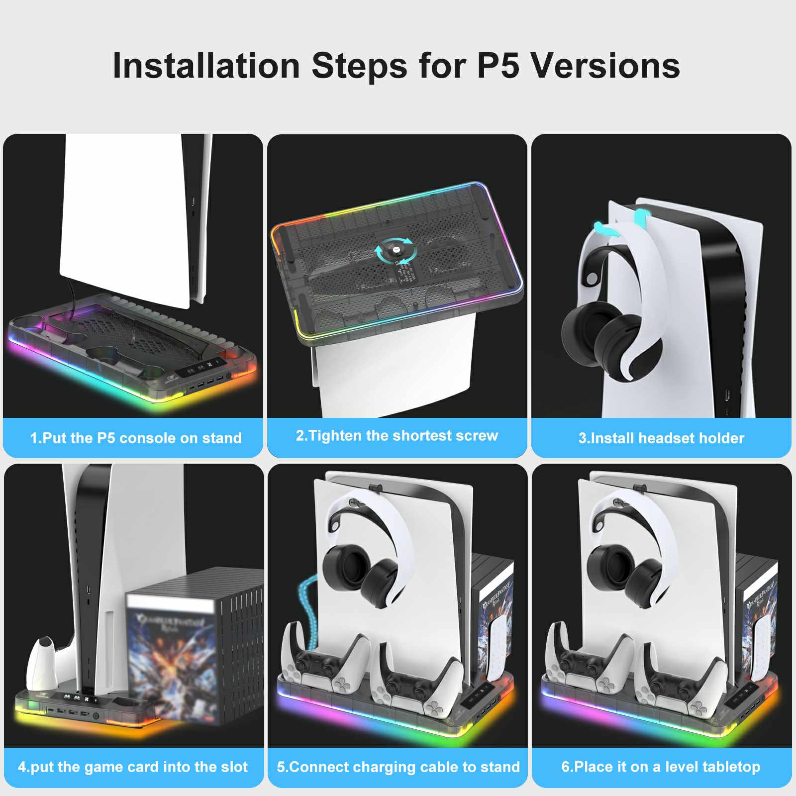 YLW Charging Base Cooling Bracket for Dual PS5 Controller, Summer Fall Gift, Gaming Controller Vertical Stand Cooling Fan for PS5 Accessories, Summer Gaming Accessories, Cooling & Charging Station with Mini Fan, Controller Accessories