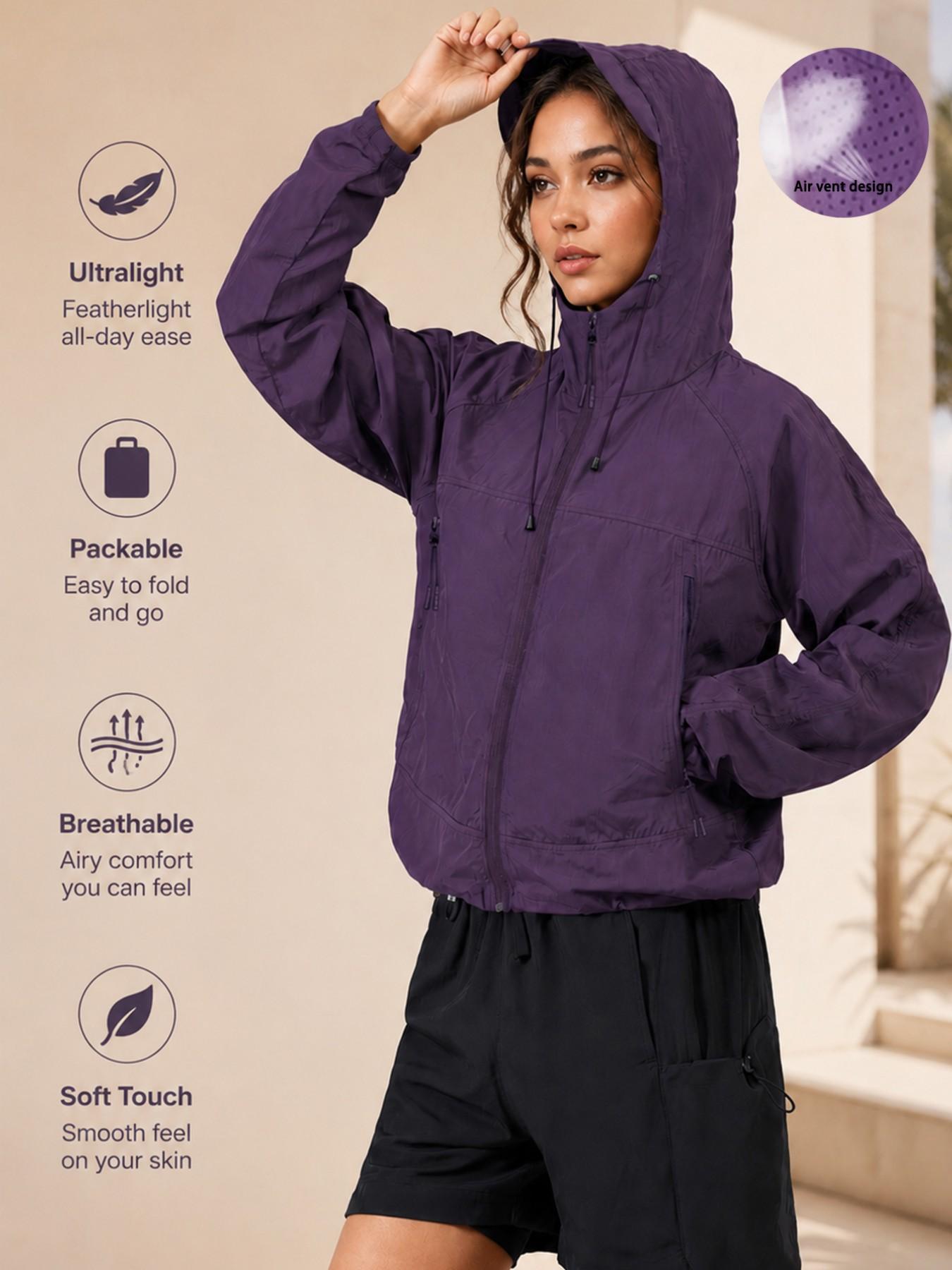 Women's Summer Lightweight Breathable Sun Protection Water Repellent Skin Jacket, Foldable Folding Outdoor Hiking Jacket with Zipper Pockets, Cool Air Conditioning Sports Coat, Casual Athletic Jacket, Zippered Jacket, Athletic Outerwear