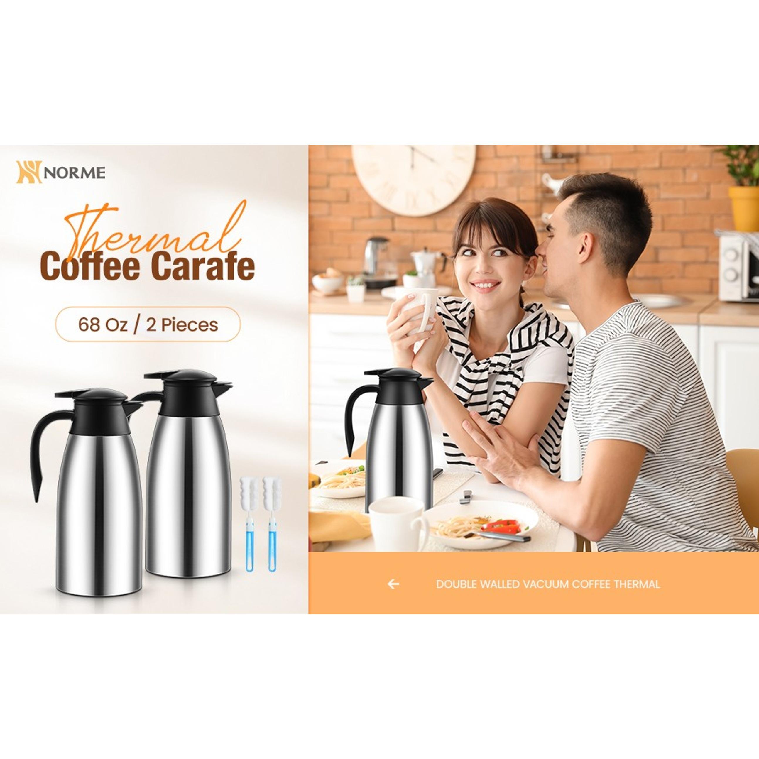 Stainless Steel Thermal Coffee Carafe Set (2 Pcs, 68 oz, Silver) - Insulated Vacuum Pot with Lid, Brushes for Pouring Hot Water, Coffee, Tea, Milk; Creamer Pitcher Jugs Dispenser Stainless Steel Thermal Coffee Carafe Set (2 Pcs, 68 oz, Silver) - Insulated Vacuum Pot with Lid, Brushes for Pouring Hot Water, Coffee, Tea, Milk; Creamer Pitcher Jugs Dispenser