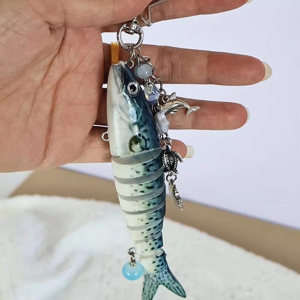 Novelty Fish Keychain, Fishing Enthusiasts Creative Bait Keychain, Jointed Design Fish Keyring with Beaded Charm, Realistic Lure Keychain for Bag Backpack, Good Luck Aesthetic Fish bag Pendant Trinket, Kawaii Keychain Style Accessory