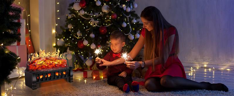 R.W.FLAME Electric Fireplace Log Heater,Remote Control, Adjustable Flame Brightness, Realistic Ember Bed, Overheat Protection, For Home and Office, 750W/1500W