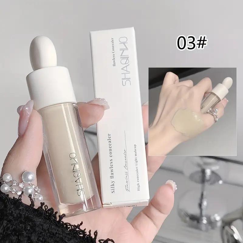Full-Coverage Liquid Concealer - Silky and flawless, waterproof and sweat-resistant, lightweight and smooth, comes with a soft brush, suitable for dark circles and spots, long-lasting formula, light beige series, precise application, daily makeup essentia