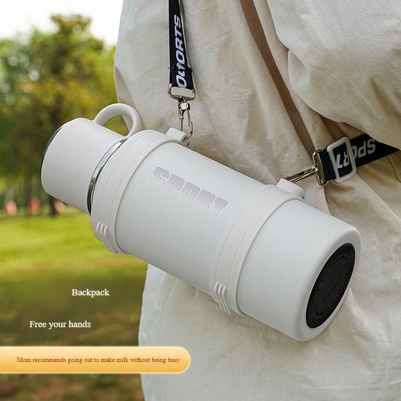 1L Large Capacity Stainless Steel Water Bottle with Foldable Handle and Leak-Proof Lid, Insulated for Hot/cold Drinks, Portable for Gym Camping Office Travel