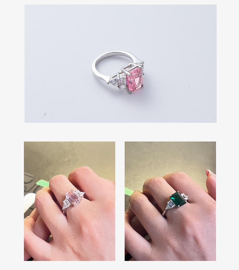 [Venus Jewelry] Lab Creat Gemstone 3 CCT Green Emerald Cut Solid SIlver 925 hand Ornament Ring