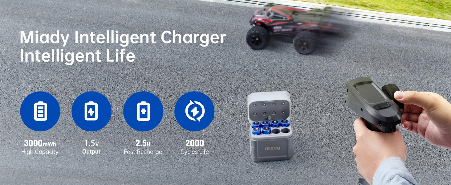 Miady Rechargeable Lithium AA Batteries 8 Pack with Fast Charger, 1.5V 3000mWh High Capacity Lithium AA Batteries, Double A Batteries with 2000+ Cycles for High-Drain Devices Cable Charging Miady Rechargeable Lithium AA Batteries 8 Pack with Fast Charger, 1.5V 3000mWh High Capacity Lithium AA Batteries, Double A Batteries with 2000+ Cycles for High-Drain Devices Cable Charging