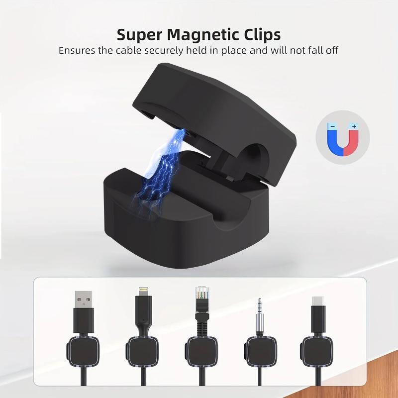 12 Pcs Cord Organizers - Compact Magnetic Cable Management Clips with Residue-Free Adhesive, 0.88 Inches Solid Holders for Desk Decor, Office Decor, 60° Rotating Shaft, Easy To Open, Enhanced No-Residue Adhesive, Business