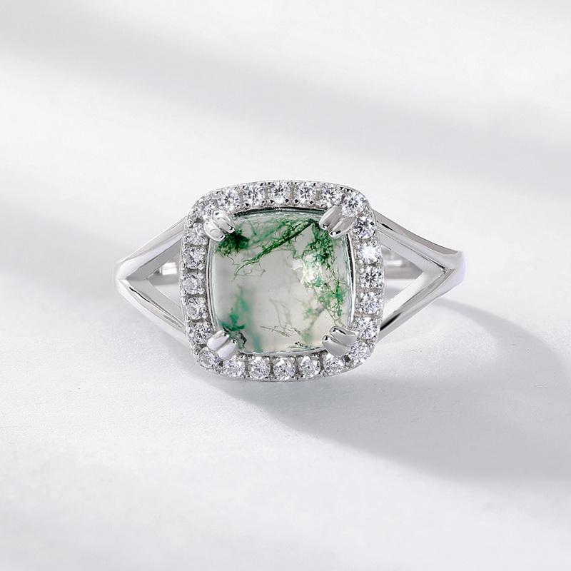 Classic Large Carat Natural Green Moss Agate Ring 925 Sterling Silver Women Men Custom Fine Jewelry Adjustable Ring