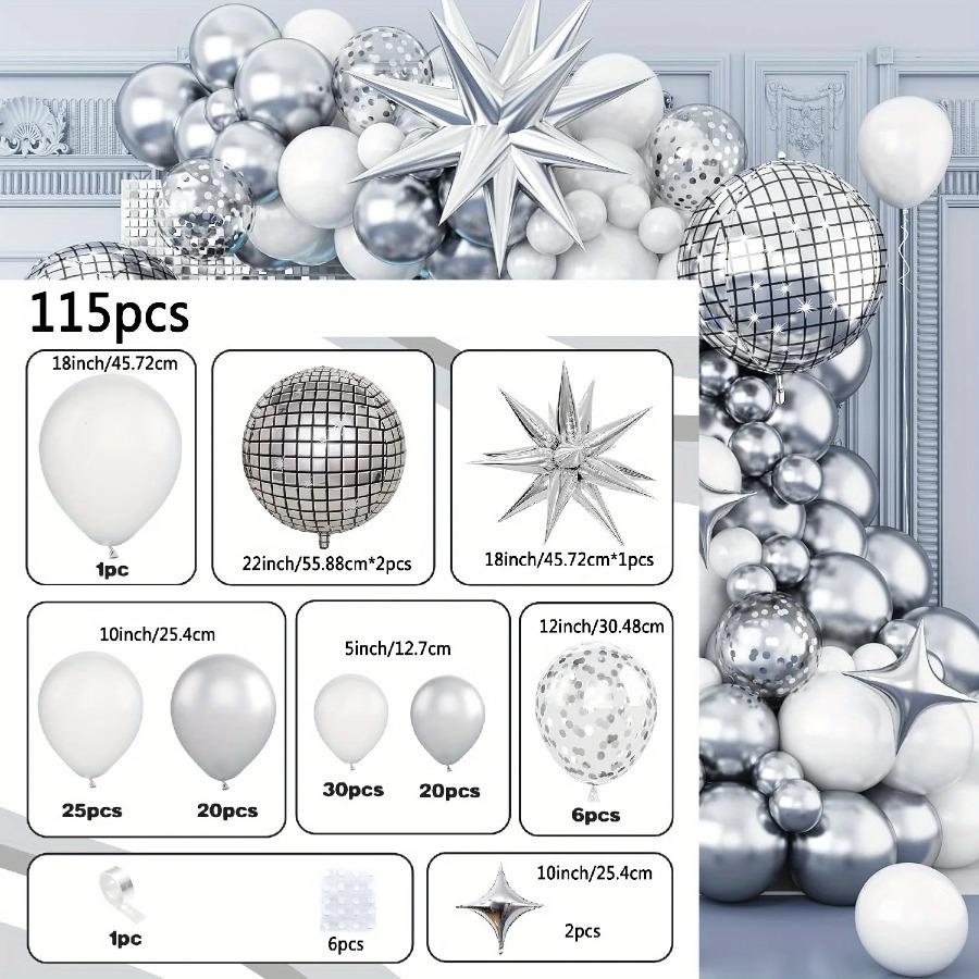 115pcs Themed Balloon Set:White and Silver Party Balloons for Birthday Parties,weddings or Celebrations,themed Event Decorations