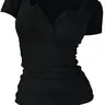 Women's Solid Color Button V-Neck Casual Basic Short-Sleeve T-Shirt, Summer Daily Wear, Ladies Clothes, Tops