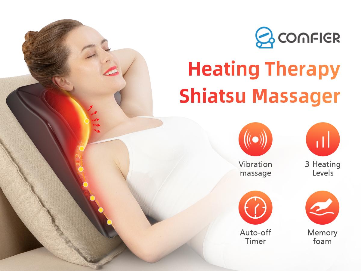 COMFIER Shiatsu Massager for Neck, Shoulders, and Back - Heat and 3D Kneading for Pain Relief - Massage Pillow Gift for Men and Women