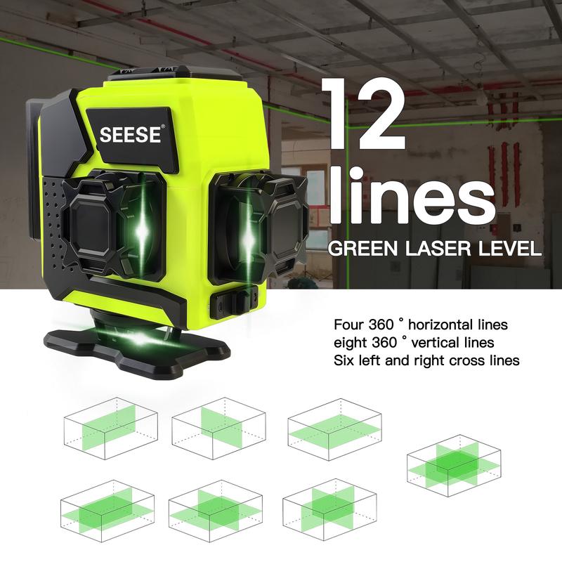 【TikTokShopHolidayHaul】SEESE 12-Line Green Laser Level 3x360° Self-Leveling Remote Control Dual Batteries Full Accessories for Tile Cabinet Home Improvement Gift for Christmas New Year 【TikTokShopHolidayHaul】SEESE 12-Line Green Laser Level 3x360° Self-Leveling Remote Control Dual Batteries Full Accessories for Tile Cabinet Home Improvement Gift for Christmas New Year