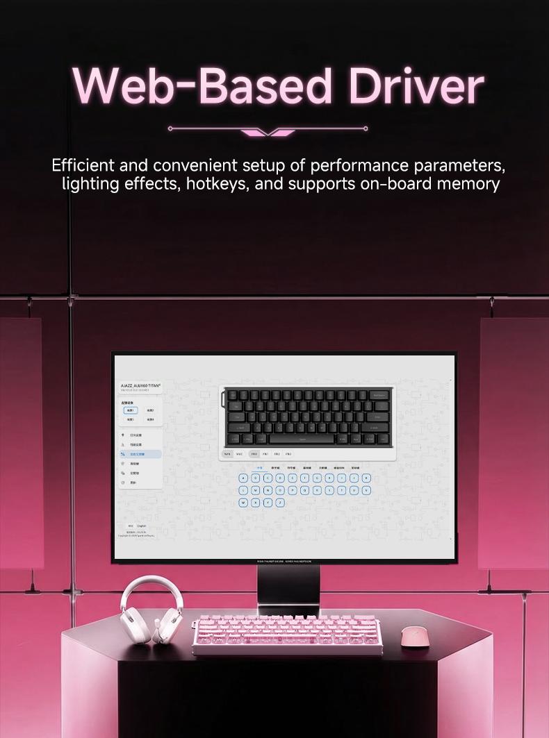 AJAZZ ALUX60 TITAN wired esports gaming mechanical keyboard silver ear switch pink transparent keycap 8K return rate wired plug and play computer office keyboard RGB DIY support multiple systems suitable for gaming and office