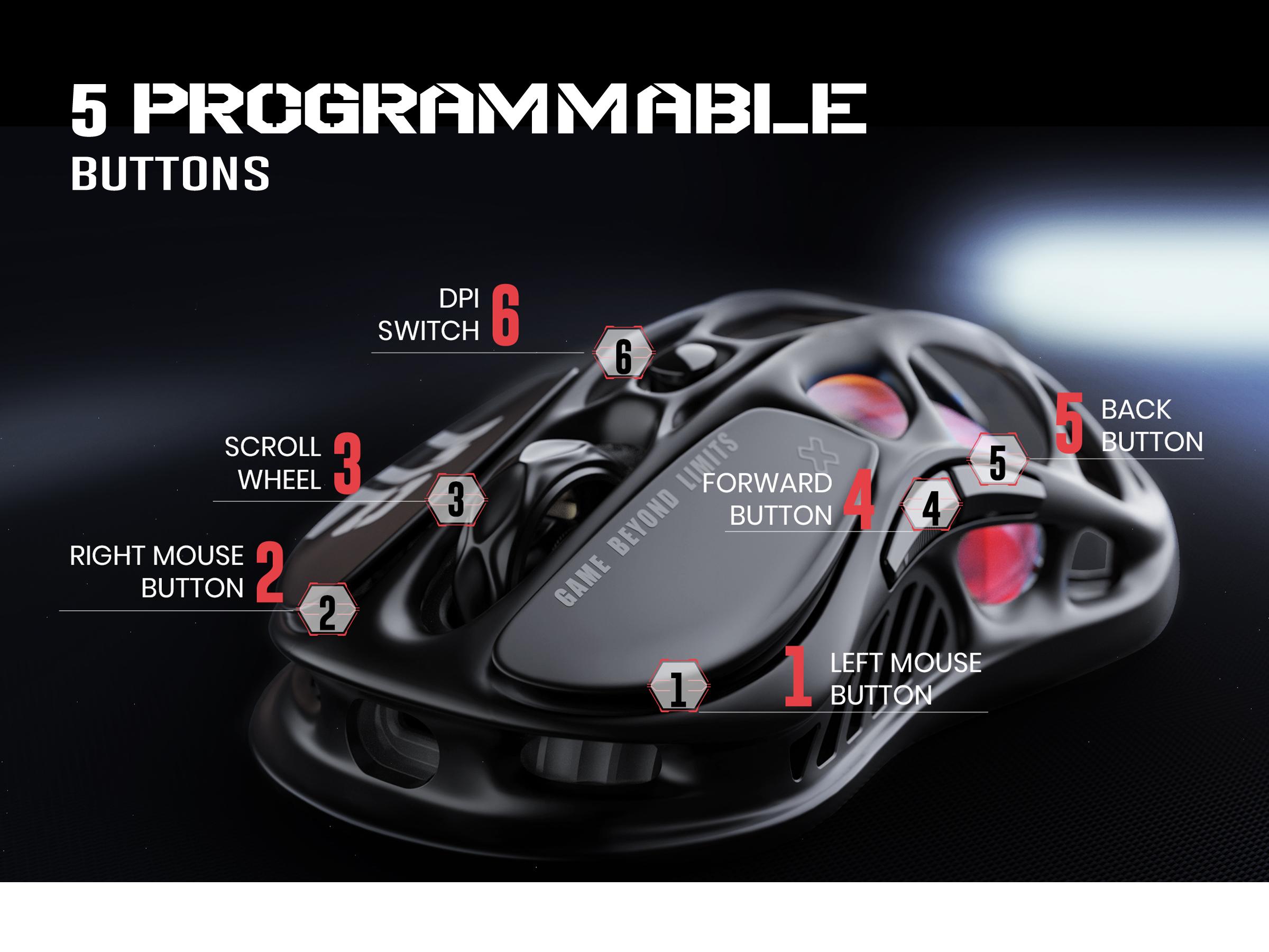 GravaStar Mercury M2 Gaming Mouse High Performance Wireless, PAW3395 Sensor, High-precision 26,000 DPI, RGB, Hollow-our design, 5 Programmable Buttons, Triple way to connect 2.4G wireless, Bluetooth, wired On-Board Memory, PC / Mac, gaming and work, Black