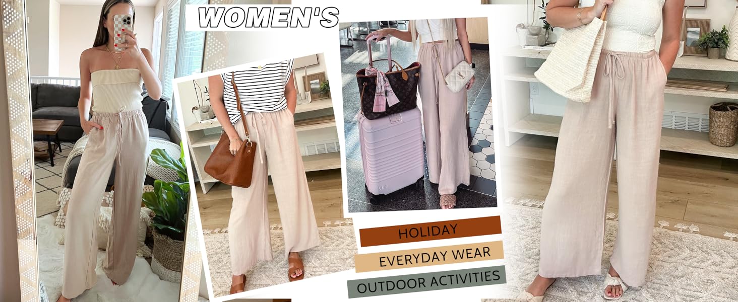 Songling Womens Cotton Linen Palazzo Pants Drawstring Elastic Waist Casual Wide Leg Trousers with Pockets Fit Summer Lightweight Apricot Basic Loose Bottoms Womenswear Wideleg Minimalist Songling Womens Cotton Linen Palazzo Pants Drawstring Elastic Waist Casual Wide Leg Trousers with Pockets Fit Summer Lightweight Apricot Basic Loose Bottoms Womenswear Wideleg Minimalist