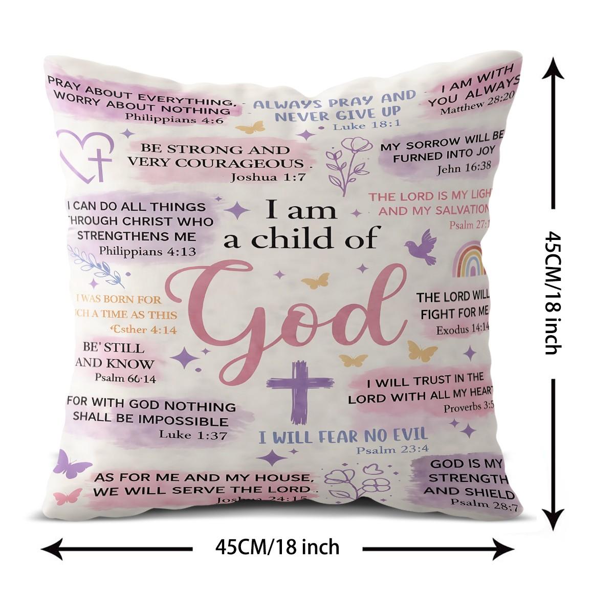 I Am A Child Of God Throw Pillow, Christian Bible Verse Cushion, Religious Accent Pillow (Includes Pillow Core), Inspirational Decor for Bedroom, Sofa & Church,Gift for Mother, Sister, Daughter