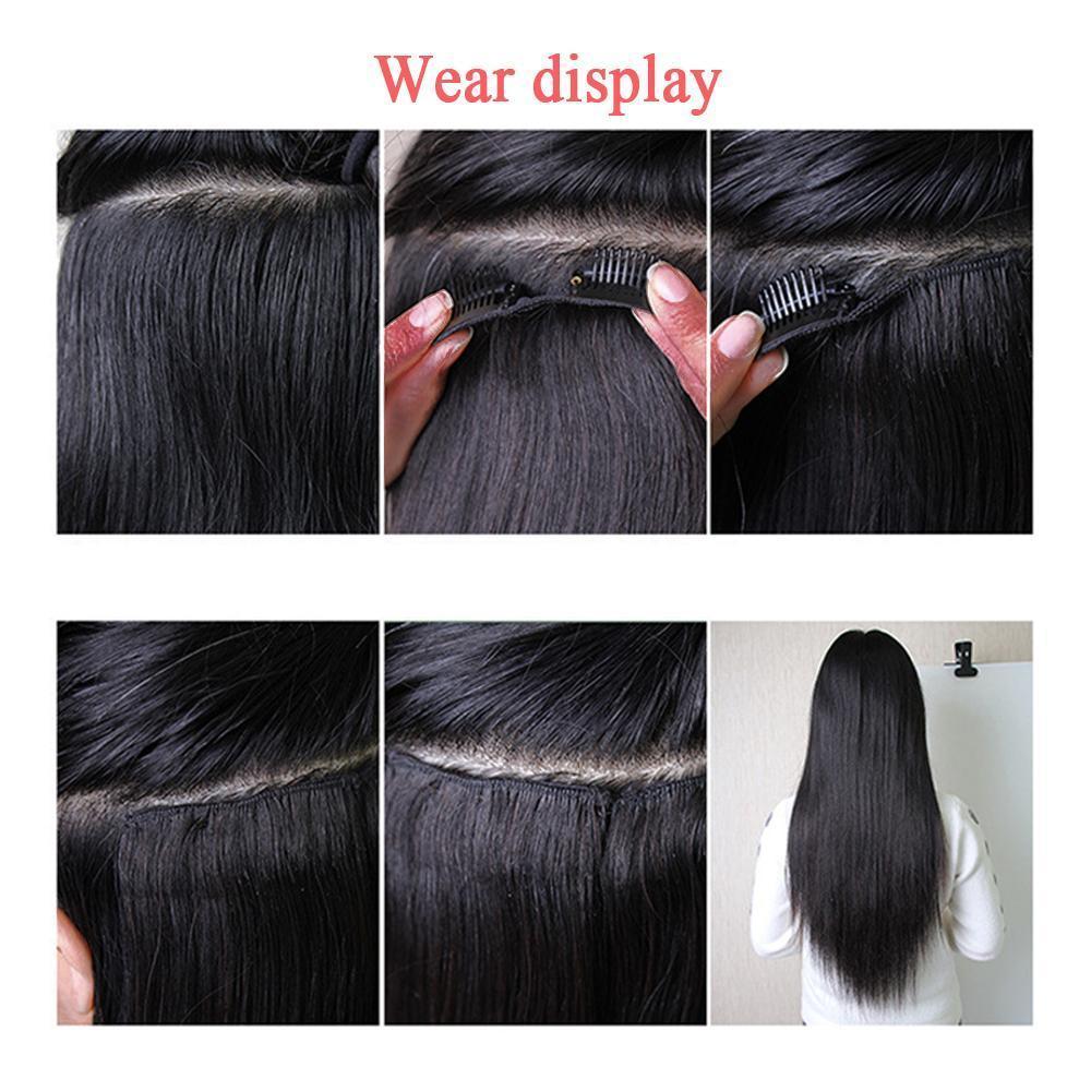 Tahikie  Natural Black Color Straight Clip in Hair Extensions Human Hair 8pcs Per Set with 18Clips Double Drown highlight extent Wigs Sleek