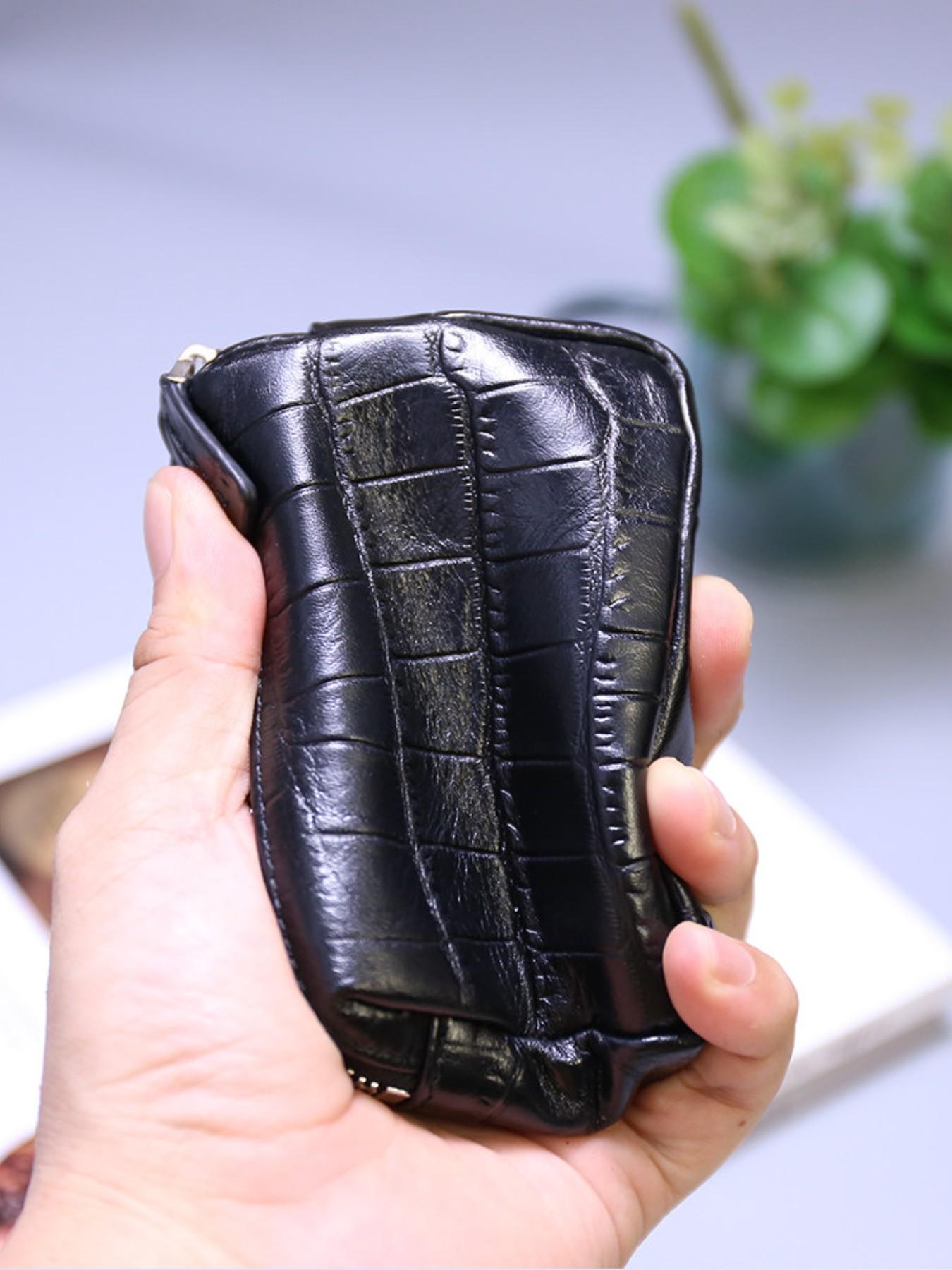 Top Grain Leather Coin Purse, Multi-Functional Mini Crocodile Pattern Organizer, Fashionable Wallet for All Seasons, Compact Card Holder & Earphone Case