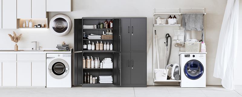 Metal Storage Cabinet with Lock, 71" Tall, 2 Adjustable Shelves, 4 Doors, Black Color, Ideal for Office, Garage, Home, and Pantry Use Metal Storage Cabinet with Lock, 71" Tall, 2 Adjustable Shelves, 4 Doors, Black Color, Ideal for Office, Garage, Home, and Pantry Use
