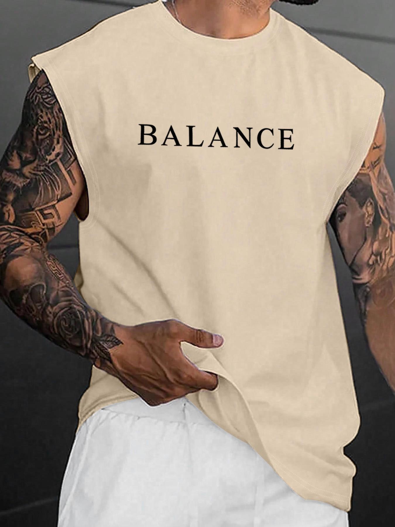 Men's "BALANCE" Graphic Double-Sided Print Sleeveless Tank Top, Casual Streetwear Workout Vest, Minimalist Fitness Athletic Top #StreetwearTank #BalanceTee #MensGymWear #MinimalistFashion #TikTokMadeMeBuyIt