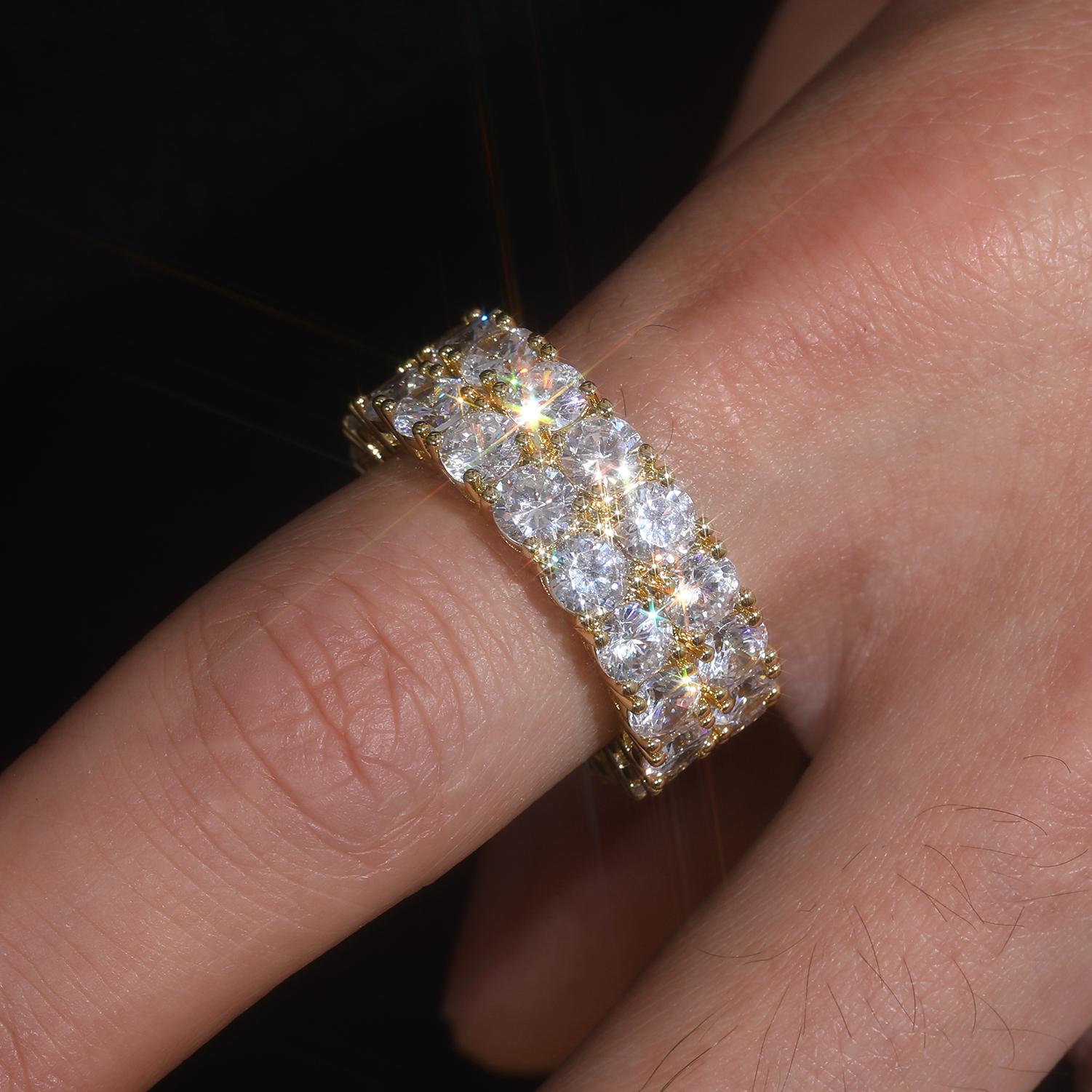 【#R34 】UCCIYO 2 Row VVS Synthetic Moissanite Tennis Rings For Women Men Shining Engagement Wedding Hip Hop Fine Jewelry 925 Sterling Silver Ring