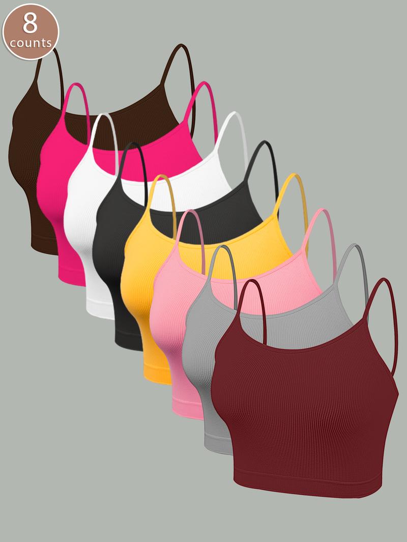8 Pieces Women's Solid Wireless Bra, Stretchy Comfortable Breathable Bra, Ladies Lingerie for All Seasons, Fitness Training Clothes, Yoga Sports Bra