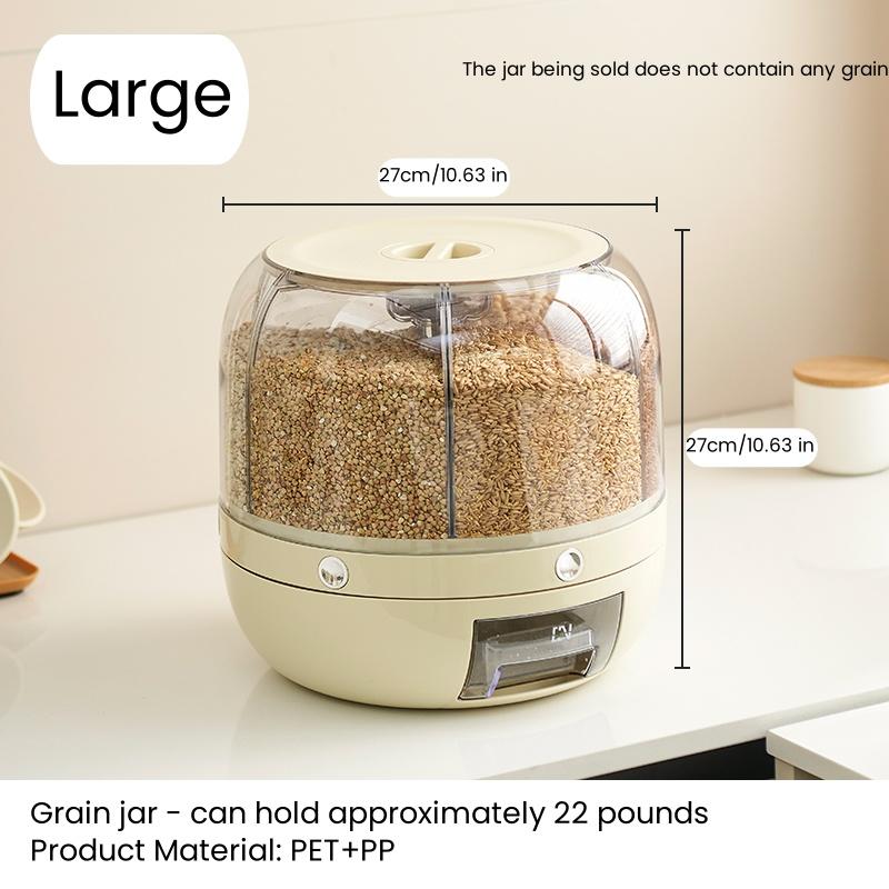 UFORU Rotating Grain Storage Bin 6 Grids Rice Container One-Click Output Large Capacity Food Dispenser For Rice Grains or Pet Food Sealed Moisture Proof Organizer