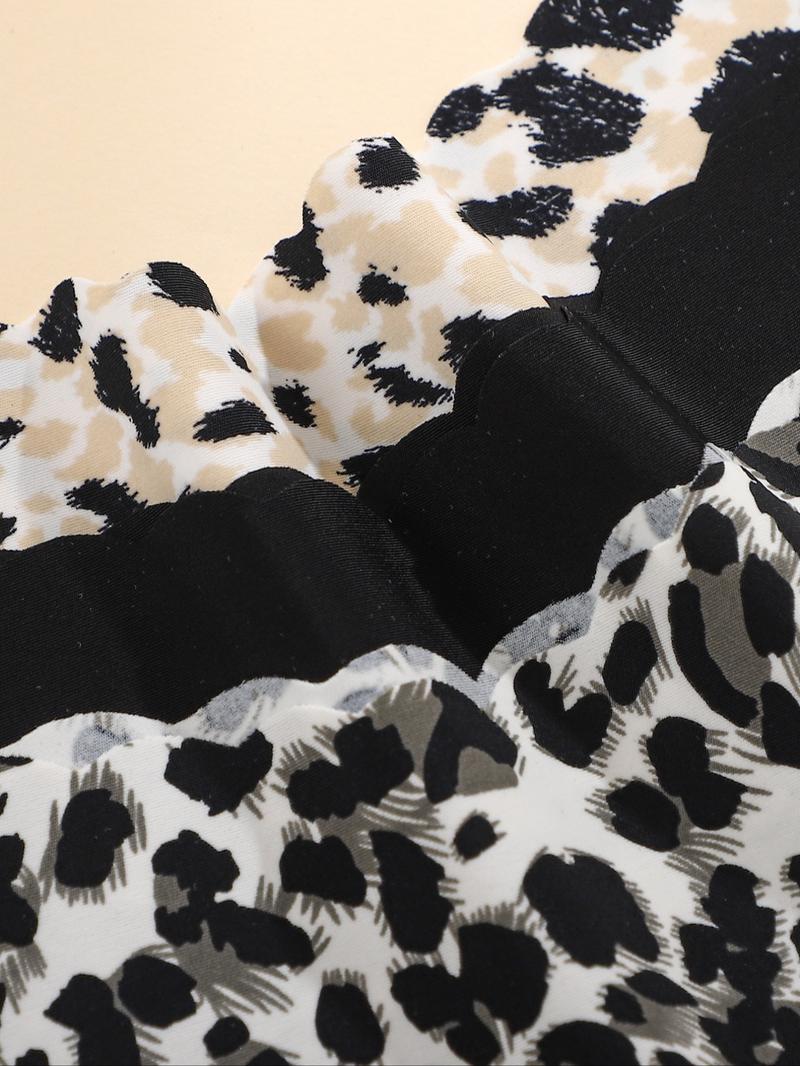 Women's Leopard Print & Solid Color Panties, Comfortable Seamless Briefs, V-Shaped Pull-Up Waistband, Floral Pattern