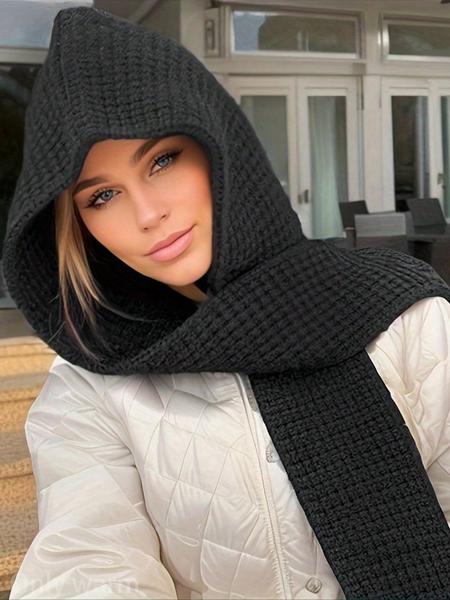 Women's Fashion Knitted Hooded Scarf Shawl, Soft Warm Cozy Accessory, Colors Available, Ideal for Daily Wear