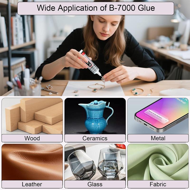 10pcs B-7000 Multi-Purpose Glue 15ML, Super Glue special glue for jewelry setting. Bonds crafts and is suitable for nail art bonding, fabric, jewelry making, wood, glass repair, etc.
