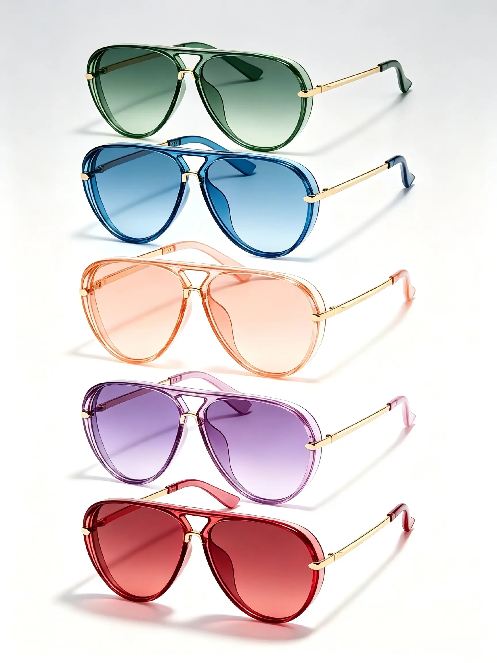 5 Pieces New Fashion Eyewear Set, Unisex European Style Aviator Sunglasses, Trendy Streetwear Shades, Daily and Summer Glasses